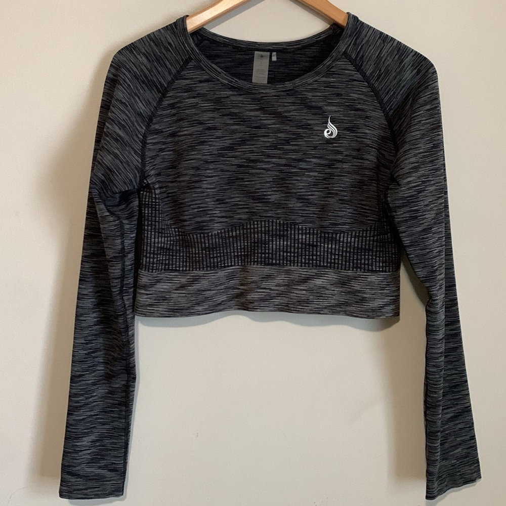 Long Sleeve Gym Crop Top Large Black Ryderwear Gray New Workout Evolve Seamless